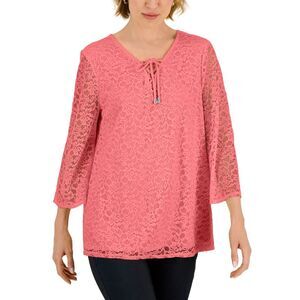 JM Collection Womens Lace Up Lace Top